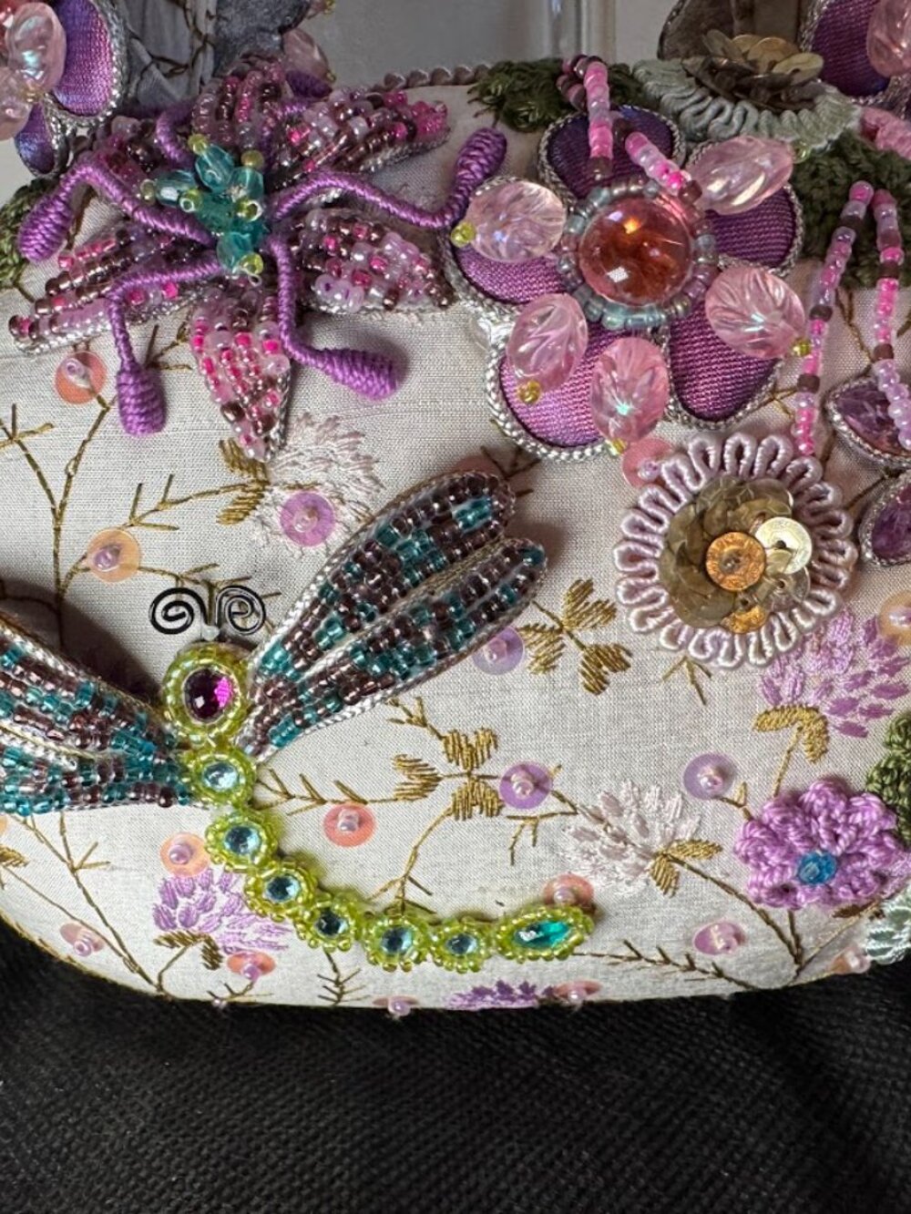 NWOT Mary Frances Dragonfly Floral Fairycore Beaded Cottagecore Embroidered bag - Picture 2 of 9